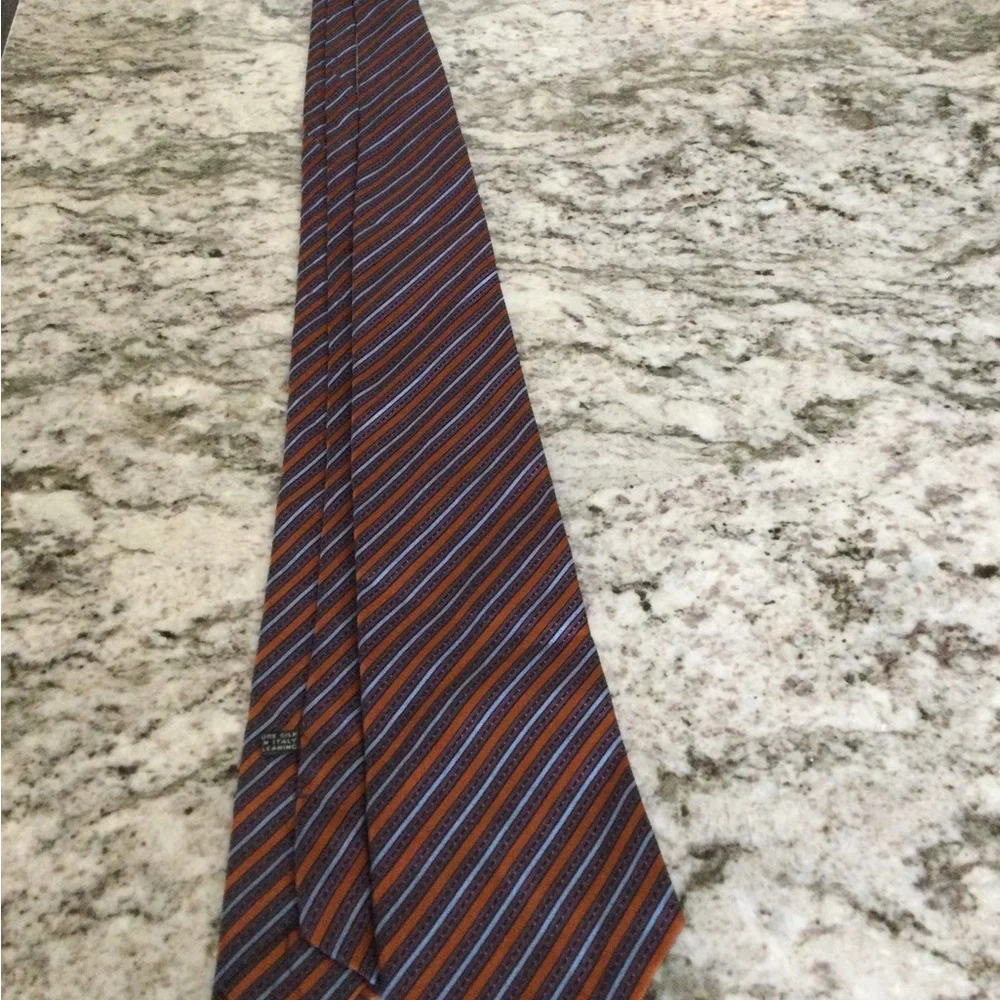 Stefano Ricci Orange and Blue Diagonal Stripe Silk Tie